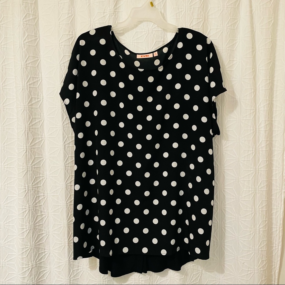 Evri Black & White Polka Dot Short Sleeve Blouse